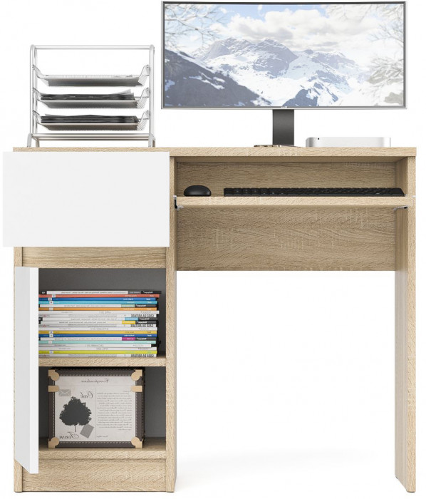 Мори компьютерный стол МС-1 левый, дуб сонома/белый