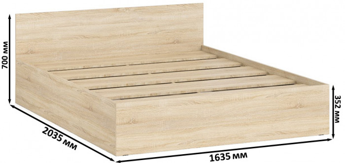 Мори Кровать 1600, цвет дуб сонома, ШхГхВ 163,5х203,5х70 см., сп.м. 1600х2000 мм., без матраса, основание есть