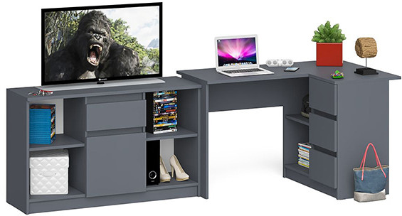 Мори компьютерный стол МС-16 правый + Тумба МТВ1204.1, графит