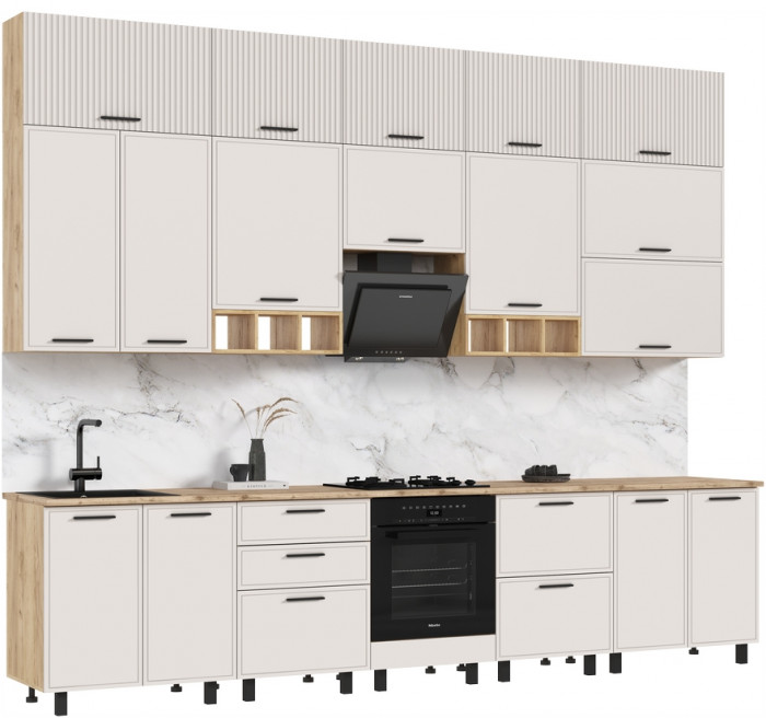 Кухня Бьянка 3,4/1350м (с элементами Люкс класса), Крафт золотой/Кашемир