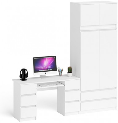 Мори Стол компьютерный МС-2 + Шкаф МШ900.1 + Антресоль МА900.1, цвет белый, ШхГхВ 225,8х50,4х234,2 см., универсальная сборка