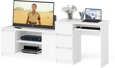 Мори Стол компьютерный МС-6 левый + Тумба МТВ1200.1, цвет белый, ШхГхВ 210,4х50х76,6 см., выдвижные ящики слева, НЕ универсальная сборка