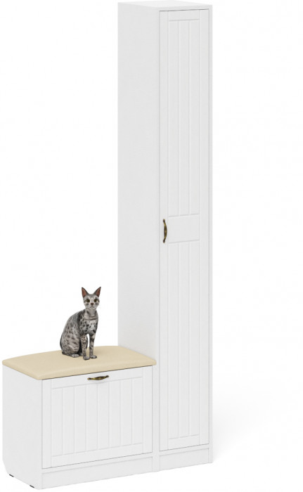 Прихожая П-6 Компоновка № 19, белая шагрень/фасады МДФ белое дерево фрезеровка прованс