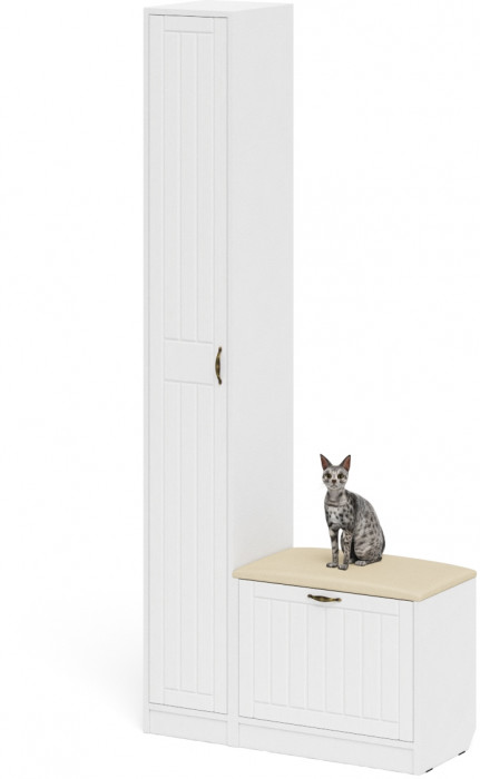 Прихожая П-6 Компоновка № 19, белая шагрень/фасады МДФ белое дерево фрезеровка прованс