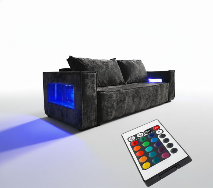 Диван-кровать Лофт Люкс Плюш с подсветкой, еврокнижка, независимый пружинный блок, 140х195, черный