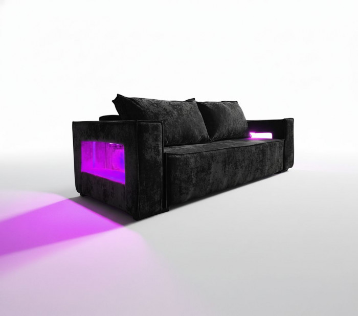 Диван-кровать Лофт Люкс Плюш с подсветкой, еврокнижка, независимый пружинный блок, 140х195, черный