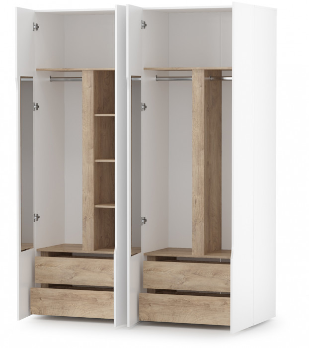 Муссон 13.198 Шкаф двухстворчатый + 13.198 Шкаф двухстворчатый, белый/дуб эндгрейн элегантный