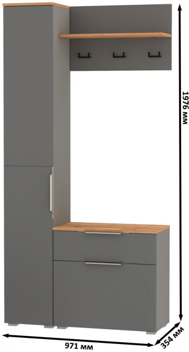 Октава Прихожая 14, серый графит/дуб крафт золотой/фасады МДФ серый графит