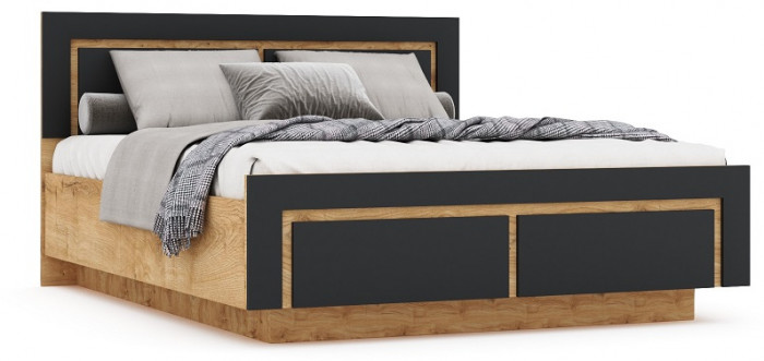 Кровать 160х200 "Ривьера" №1 с щитовым основанием - Дуб наварра/Шагрень черная