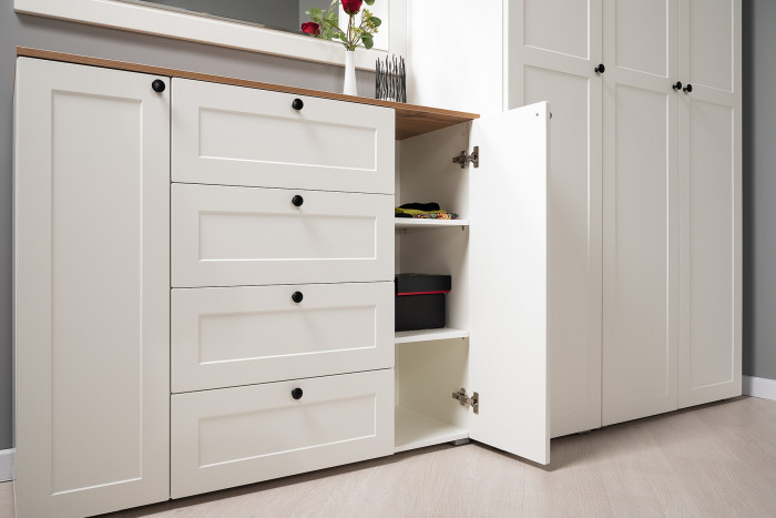 Остин Прихожая 61, цвет белый шагрень/дуб крафт золотой, ШхГхВ 320х54,3х229,6 см., универсальная сборка