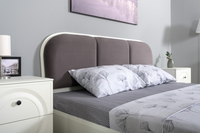 Валенсия Спальня № 34, цвет ЛДСП белый шагрень/МДФ белый шагрень/ткань велутто 19, ортопед есть, сп. м. 1600х2000 мм., б/м