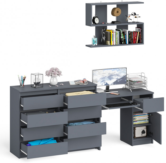 Мори Стол компьютерный МС-1 правый + Комод МК1200.8 + Полка 900, цвет графит, ШхГхВ 210,4х50х209,6 см., НЕ универсальная сборка