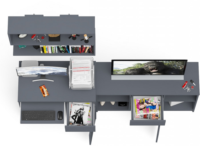 Мори Стол компьютерный МС-1 правый + Тумба МТВ1204.1 + Полка 900, цвет графит, ШхГхВ 210,4х50х209,6 см., НЕ универсальная сборка