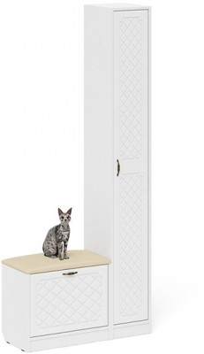 Прихожая П-6 Компоновка № 19, белая шагрень/фасады МДФ белое дерево фрезеровка ромб