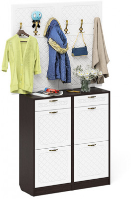 Прихожая П-6 Компоновка № 04, цвет венге/фасады МДФ белое дерево фрезеровка ромб, ШхГхВ 120х35х200 см.