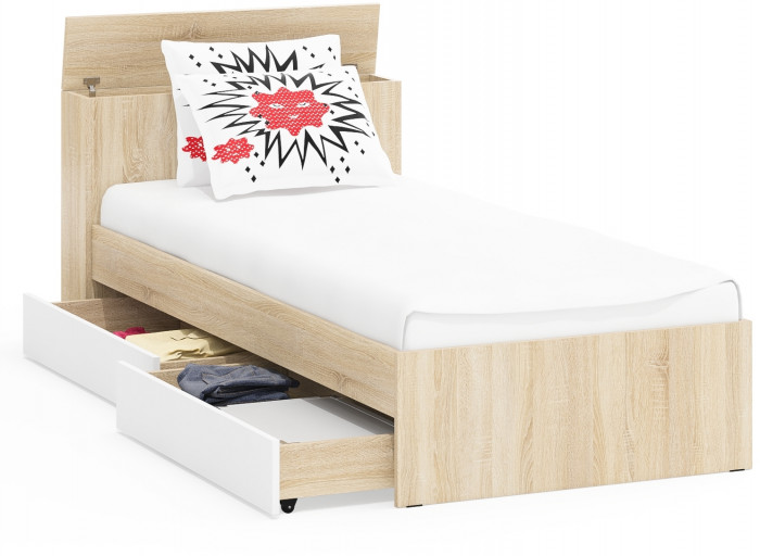 Ксения Кровать с ящиками 0900, дуб сонома/белый