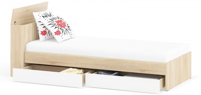 Ксения Кровать с ящиками 0900, дуб сонома/белый