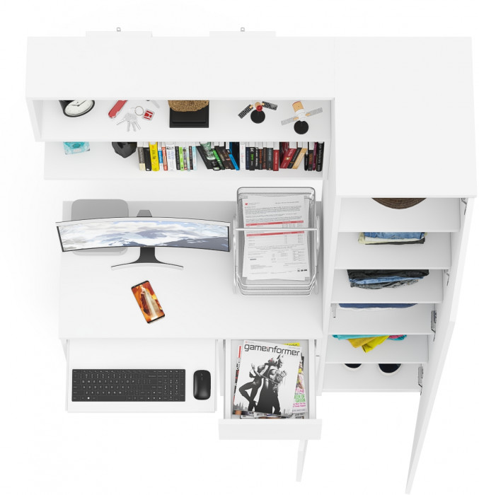 Мори компьютерный стол МС-1 правый + Пенал МШ400.1 + Полка 900, белый