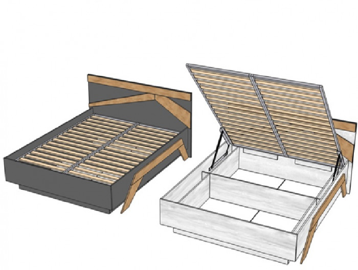 Кровать двуспальная 160х200 "Скандинавия" с подъемным основанием - Антрацит/Дуб наварра