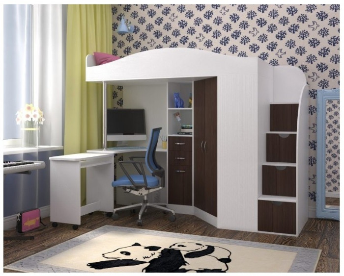 Кровать-чердак Юниор 4 (Дуб молочный/Венге)