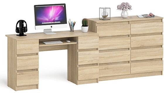 Мори Стол компьютерный МС-2 + Комод МК1200.8, цвет дуб сонома, ШхГхВ 255,8х50х94 см., универсальная сборка