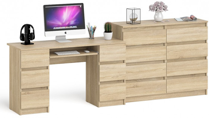 Мори Стол компьютерный МС-2 + Комод МК1200.8, цвет дуб сонома, ШхГхВ 255,8х50х94 см., универсальная сборка
