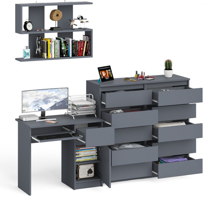 Мори компьютерный стол МС-1 правый + Комод МК1200.10 + Полка 900, графит