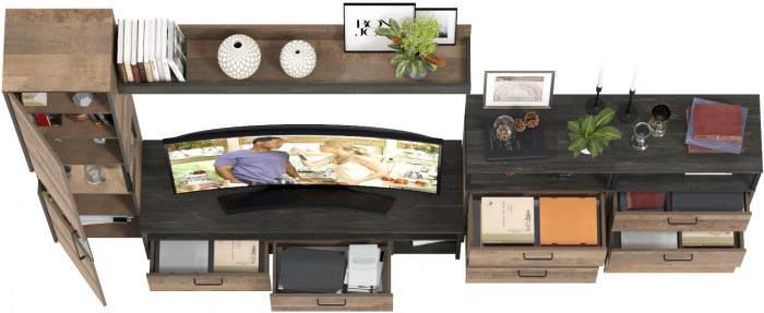 Трувор Гостиная 101, цвет дуб гранж песочный/интра, ШхГхВ 326,6х45,4х210 см., универсальная сборка