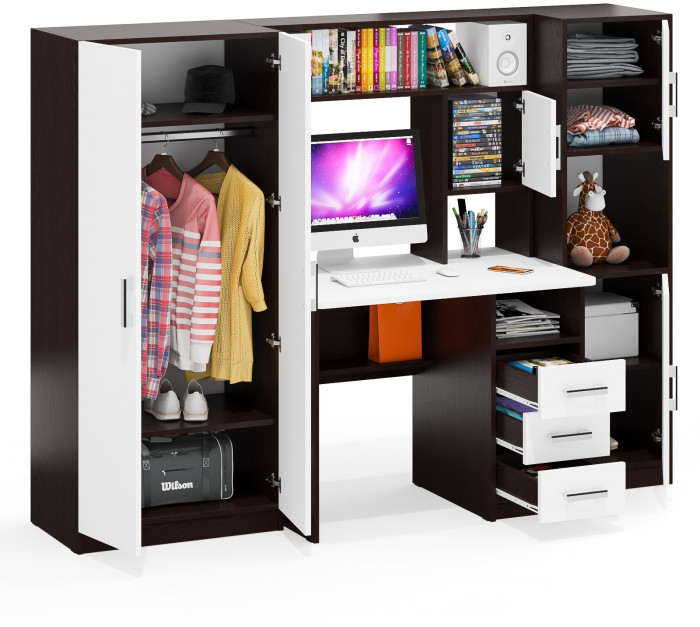 компьютерный стол С-МД-СК9+Пенал С-МД-СК9П+Шкаф С-МД-СК9Ш, венге/белый шагрень