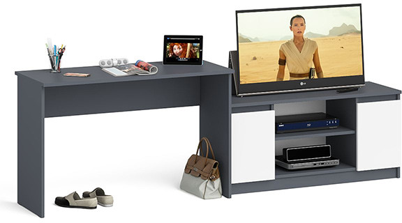 Мори письменный стол МСП1200.1 + Тумба МТВ1200.1, графит/белый