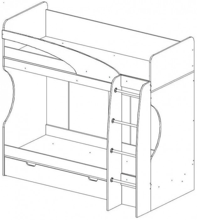Карамель 77-02 кровать-чердак 2х этажная Ясень Анкор светлый / Бодега темный