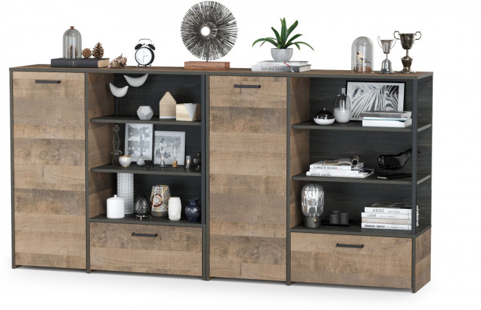 Трувор 13.307.01 Комод + 13.307.01 Комод, цвет дуб гранж песочный/интра, ШхГхВ 218х36,9х106,9 см., универсальная сборка