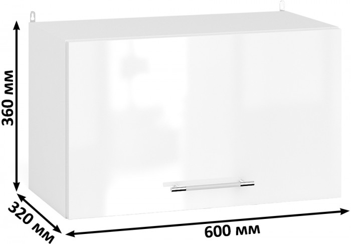 Кухня Мебель--24 ШВГ600 Шкаф горизонтальный 60 см., цвет корпус белый/фасад МДФ белый глянец, ШхГхВ 60х32х36 см.