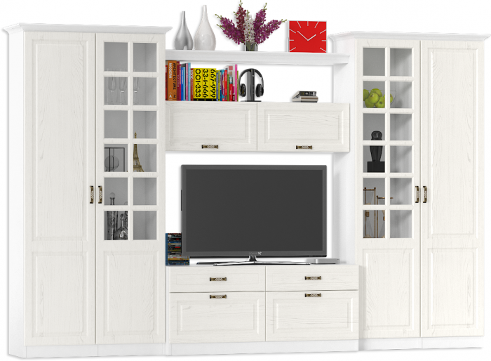 Ливерпуль Набор мебели 3, цвет ясень ваниль/белый, ШхГхВ 340х49,3х220,3 см.(без учёта карниза), ниша для тв 140х49х90 см.