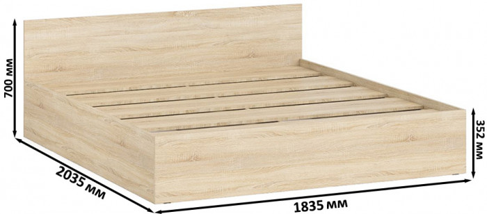Мори Кровать 1800, цвет дуб сонома, ШхГхВ 183,5х203,5х70 см., сп.м. 1800х2000 мм., без матраса, основание есть