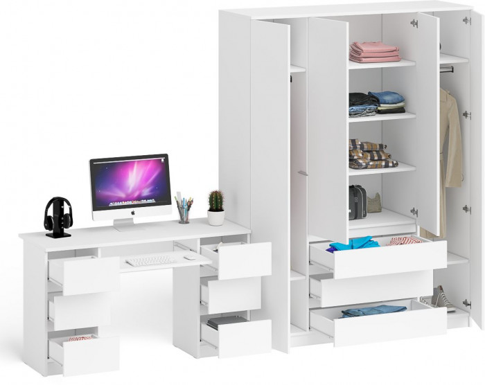 Мори компьютерный стол МС-2 + Шкаф МШ1600.1, белый