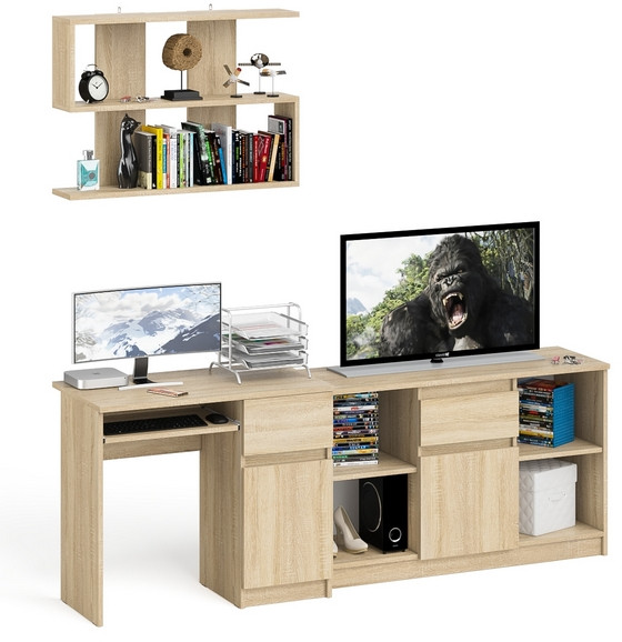 Мори Стол компьютерный МС-1 правый + Тумба МТВ1204.1 + Полка 900, цвет дуб сонома, ШхГхВ 210,4х50х209,6 см., НЕ универсальная сборка