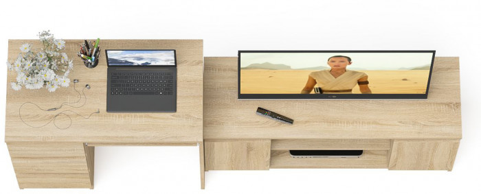 Мори Стол компьютерный МС-6 левый + Тумба МТВ1200.1, цвет дуб сонома, ШхГхВ 210,4х50х76,6 см., выдвижные ящики слева, НЕ универсальная сборка