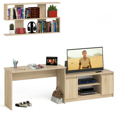 Мори Стол письменный МСП1200.1 + Тумба МТВ1200.1 + Полка 1200, цвет дуб сонома, ШхГхВ 240,8х50х209,6 см., универсальная сборка