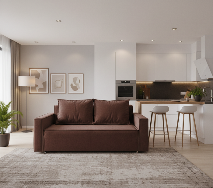 Диван-аккордеон Лофт 160х200, ППУ, велюр коричневый