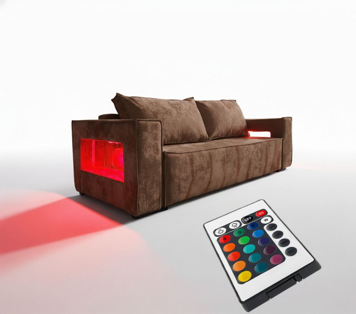 Диван-кровать Лофт Люкс Плюш с подсветкой, еврокнижка, независимый пружинный блок, 140х195, коричневый