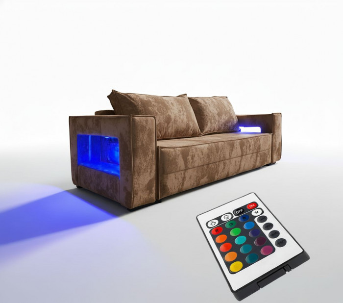 Диван-кровать Лофт Люкс Плюш с подсветкой, еврокнижка, независимый пружинный блок, 140х195, коричневый