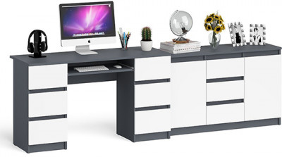 Мори компьютерный стол МС-2 + Комод МК1200.3, графит/белый