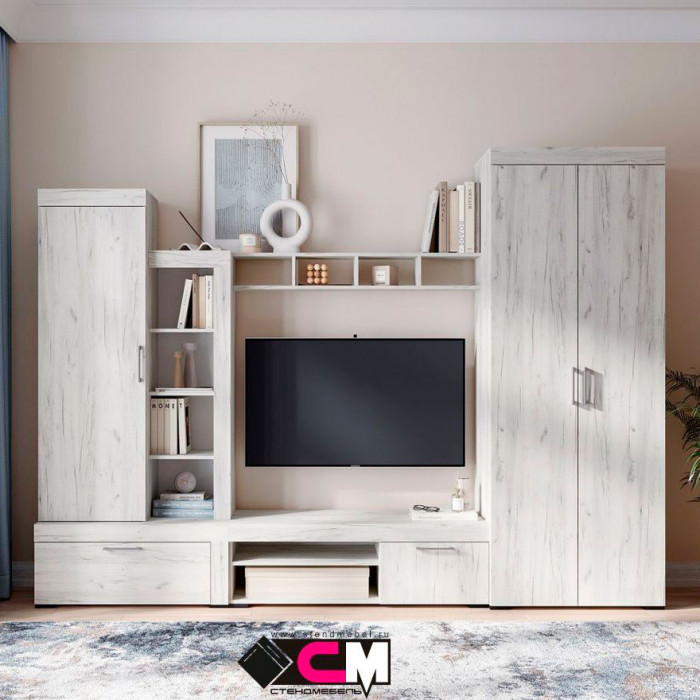 Гранд шкаф двухстворчатый  (0.802х2,121х0,483) дуб крафт белый