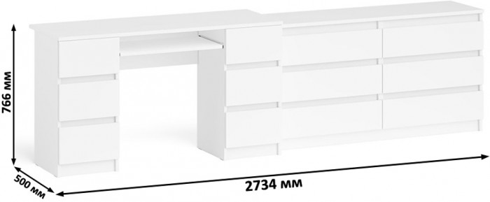 Мори Стол компьютерный МС-2 + Комод МК1380.6, цвет белый, ШхГхВ 273,4х50х76,6 см., универсальная сборка