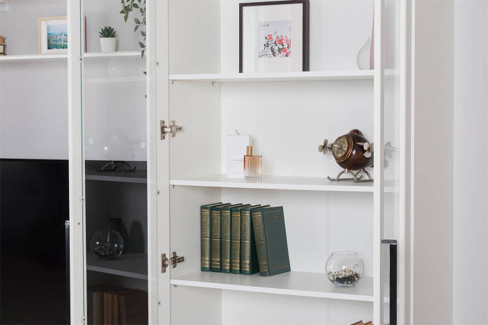 Валенсия Гостиная № 064, цвет ЛДСП белый шагрень/МДФ белый шагрень, ШхГхВ 301,3х38,3х225,2 см., ниша для ТВ 133х38х117 см.