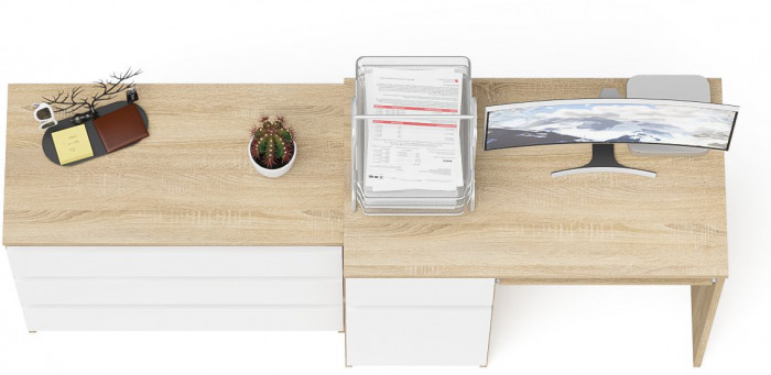 Мори компьютерный стол МС-1 левый + Комод МК800.1, дуб сонома/белый