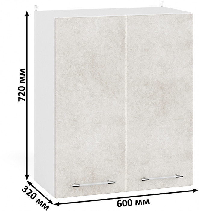 Кухня Мебель--24 ШВГ600 Шкаф горизонтальный 60 см., цвет корпус белый/фасад МДФ бетон лофт бежевый, ШхГхВ 60х32х36 см.