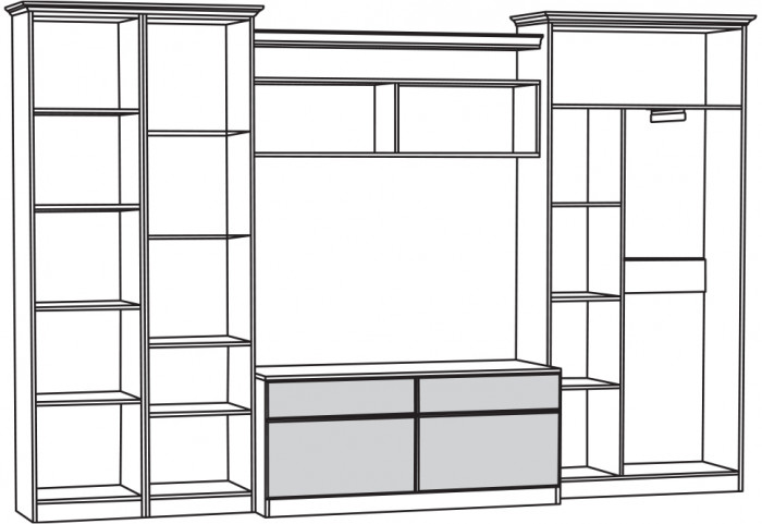 Ливерпуль Набор мебели 4, цвет ясень ваниль/белый, ШхГхВ 340х49,3х220,3 см.(без учёта карниза), ниша для тв 140х49х90 см., универсальная сборка
