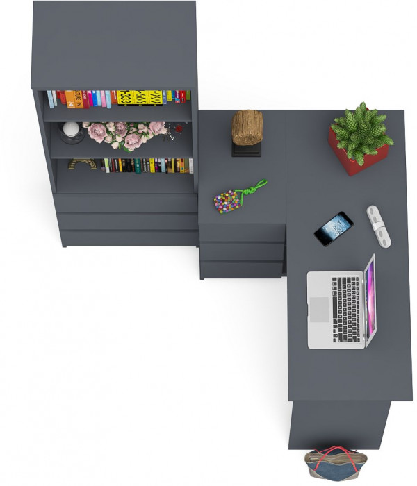 Мори компьютерный стол МС-16 левый + Стеллаж МСТ600.3, графит